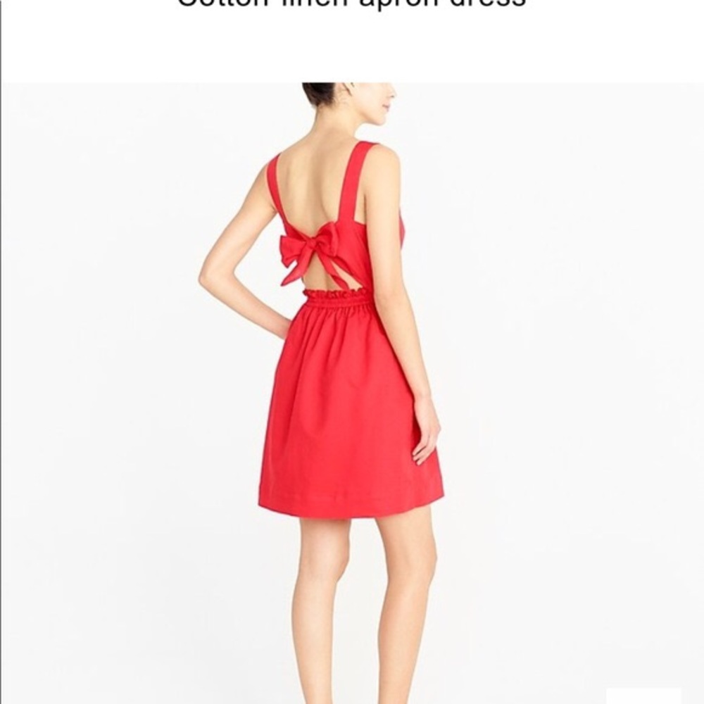 JCrew red linen apron dress with tie back